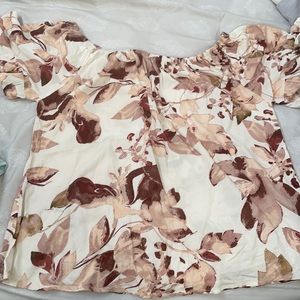 Knox Rose off shoulder floral top-Ivory/burgundy